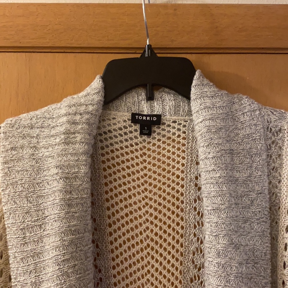 Torrid Color Block Open Stitch Open Front Cardiga… - image 3